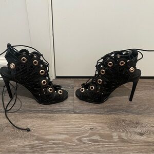 Ivy Kerzhner Castille Heels- Black Brillant/ Snake Stamp in Black size 6 1/2